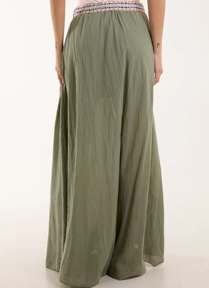 100% Cotton Crushed Maxi Skirt with Belt