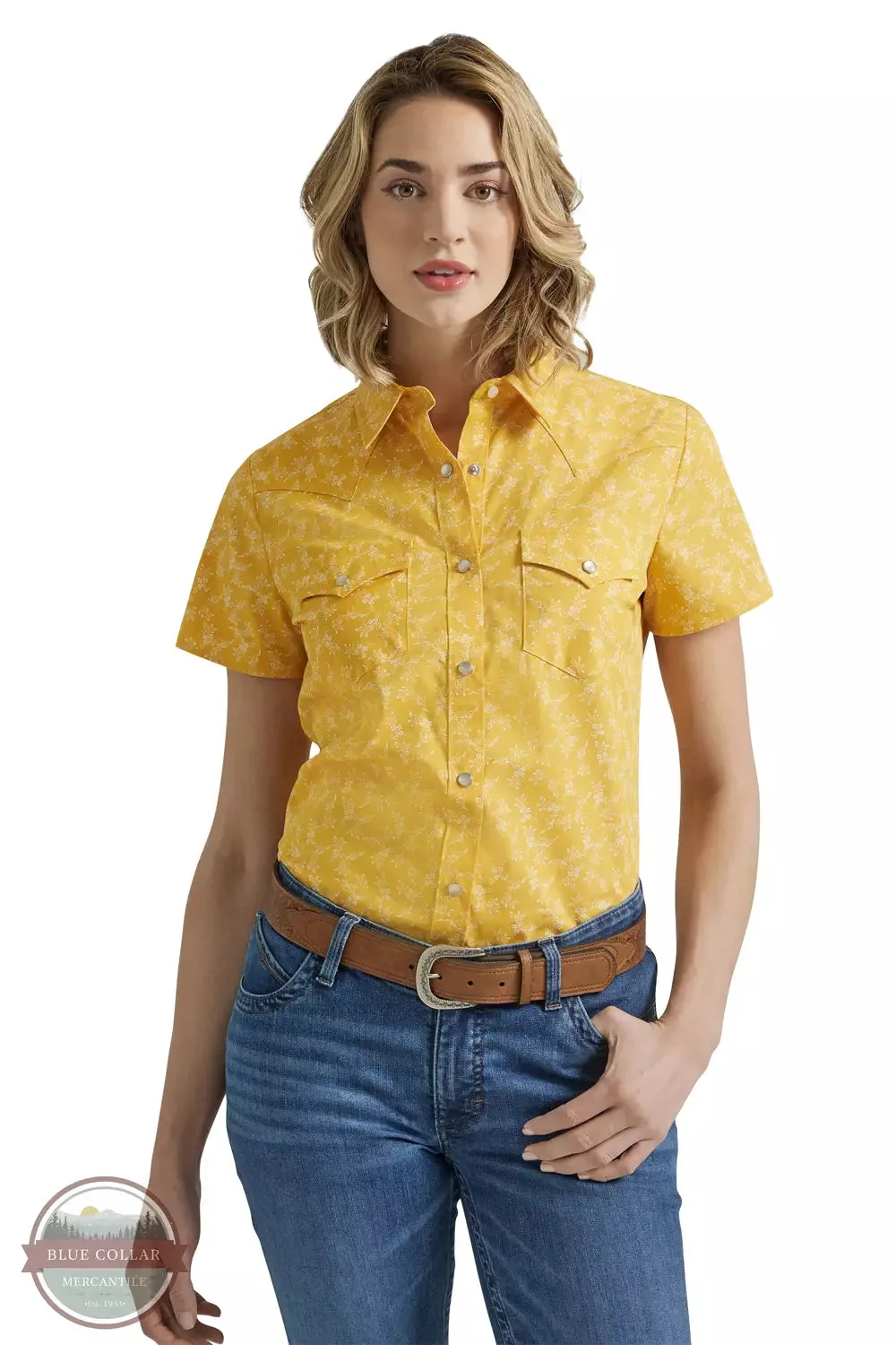 112347162 Yellow Western Snap Short Sleeve Shirt