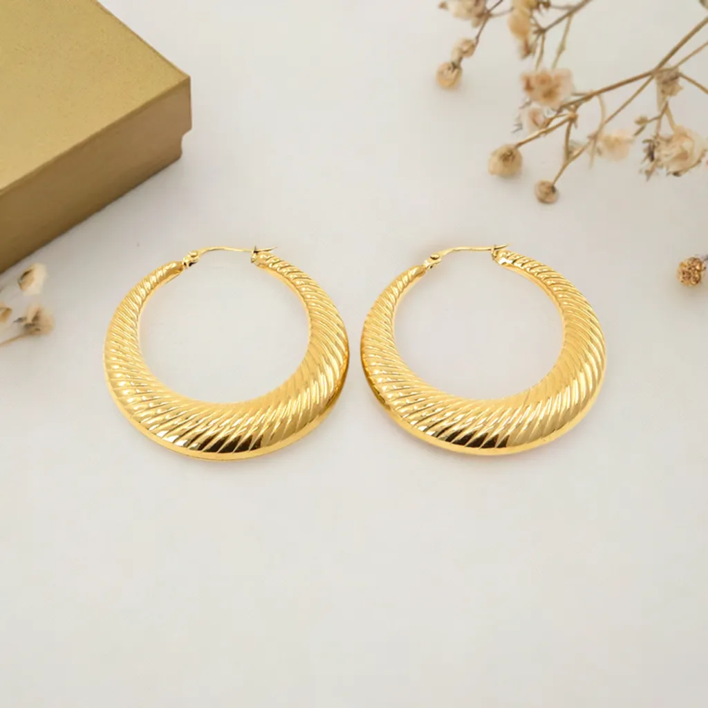 18K Gold Dipped Stainless Steel Scalloped Hoop Earrings for Women