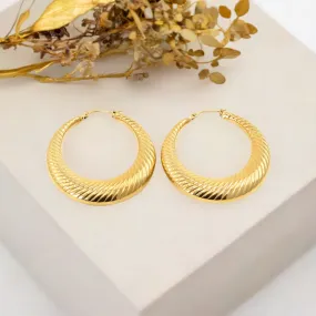 18K Gold Dipped Stainless Steel Scalloped Hoop Earrings for Women