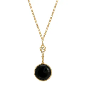 1928 Jewelry Deco Black Faceted Stone Pendant Necklace 28"