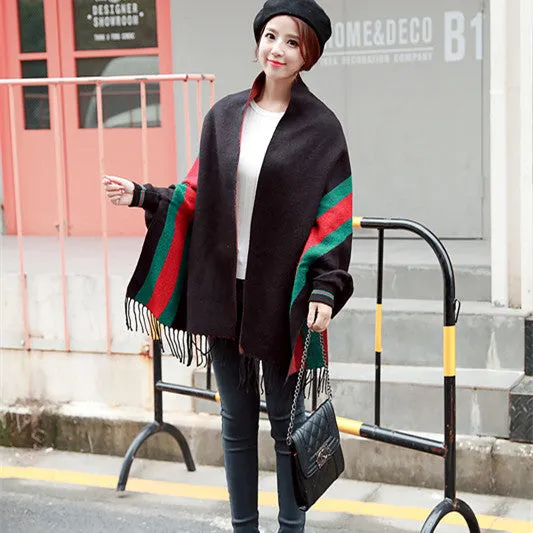 2017 brand designer Women Autumn and Winter Poncho Loose Tassel Scarf Bat Sleeve Knit Shawl Fringed Shawl Cape Cloak Female Coat