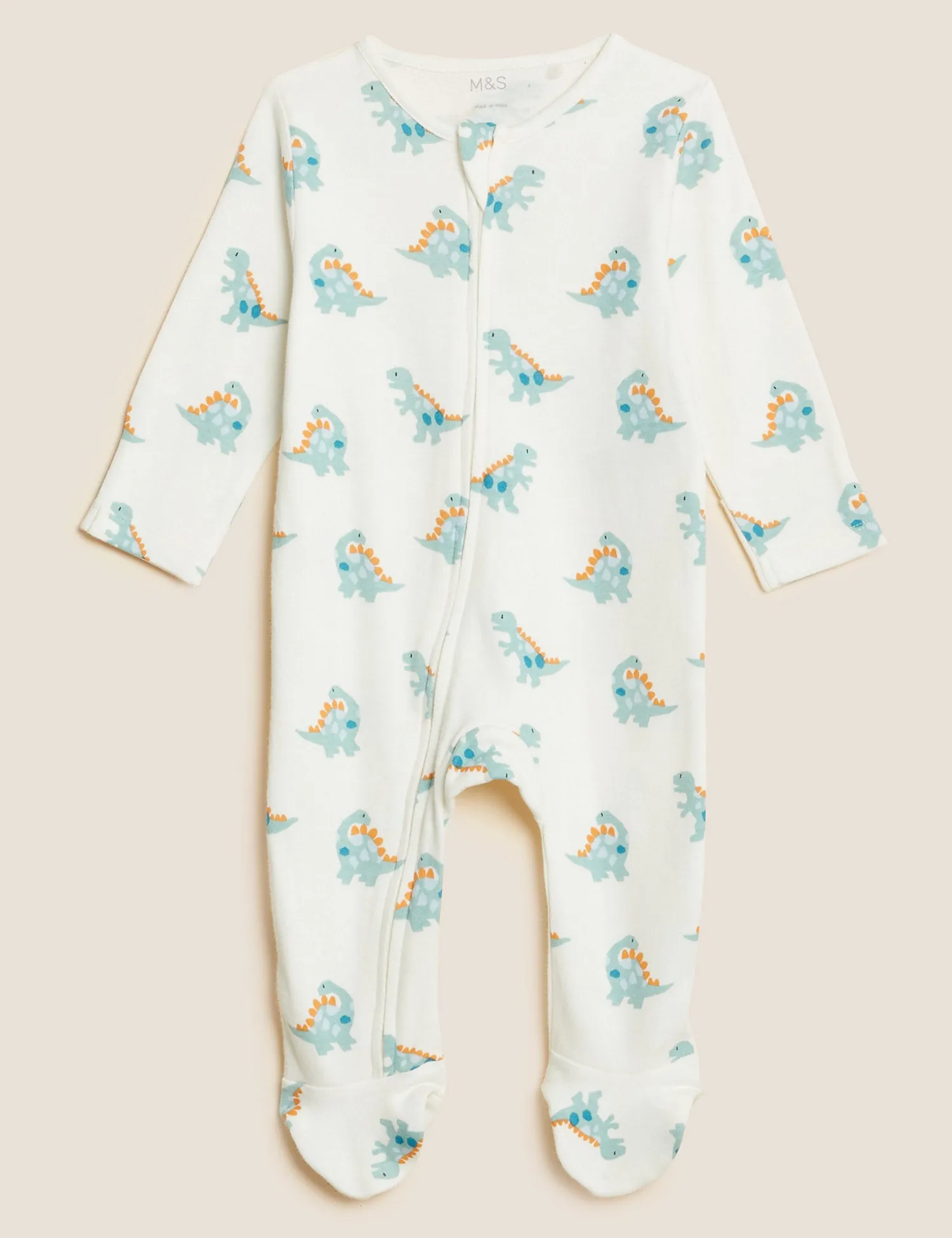 2pk Pure Cotton Dinosaur Sleepsuits