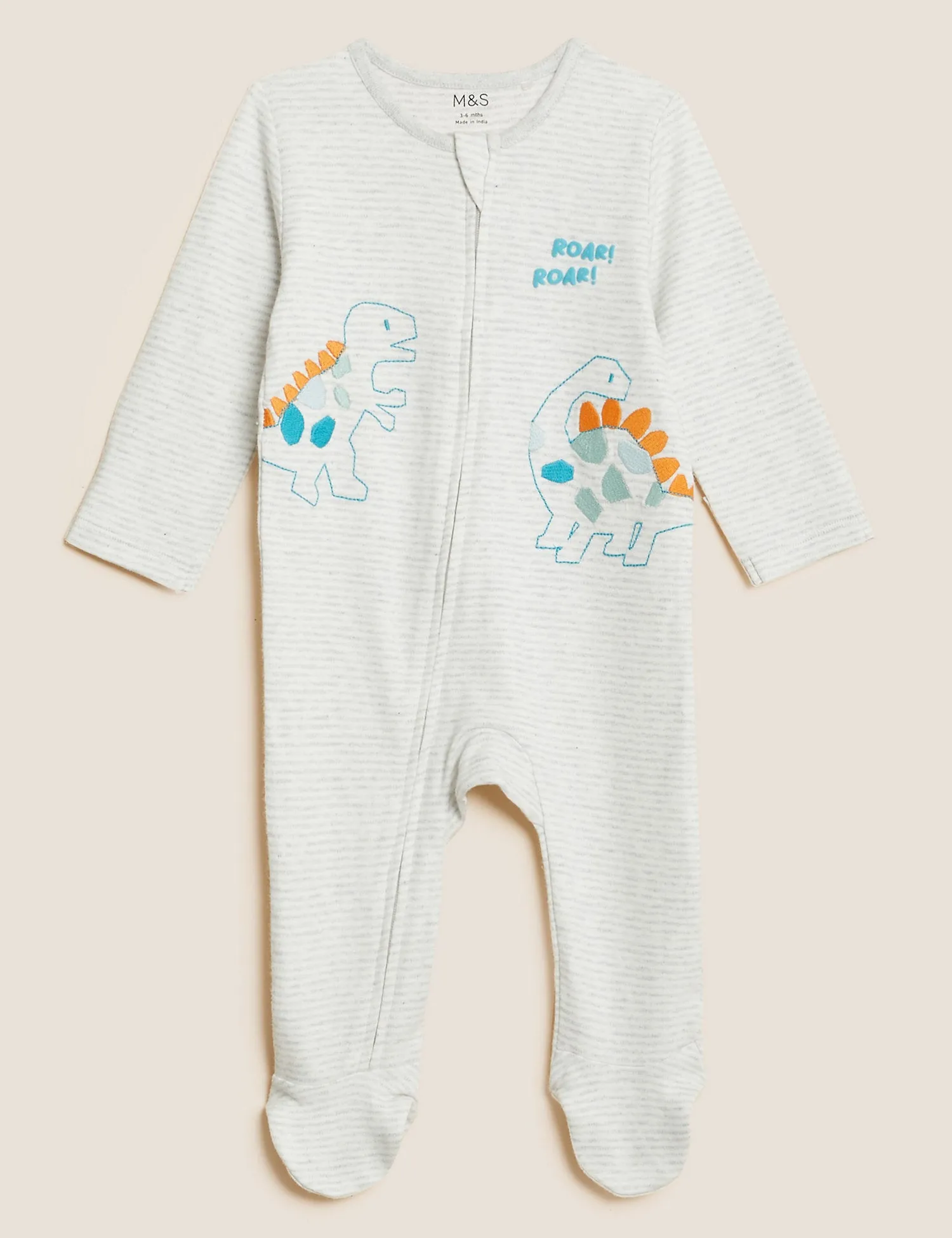 2pk Pure Cotton Dinosaur Sleepsuits