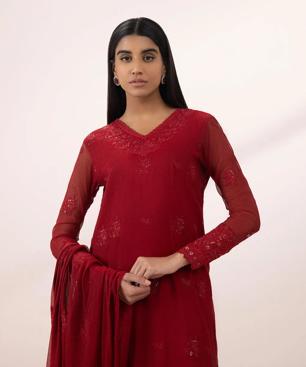 3 Piece - Embroidered Khaddi Net Suit