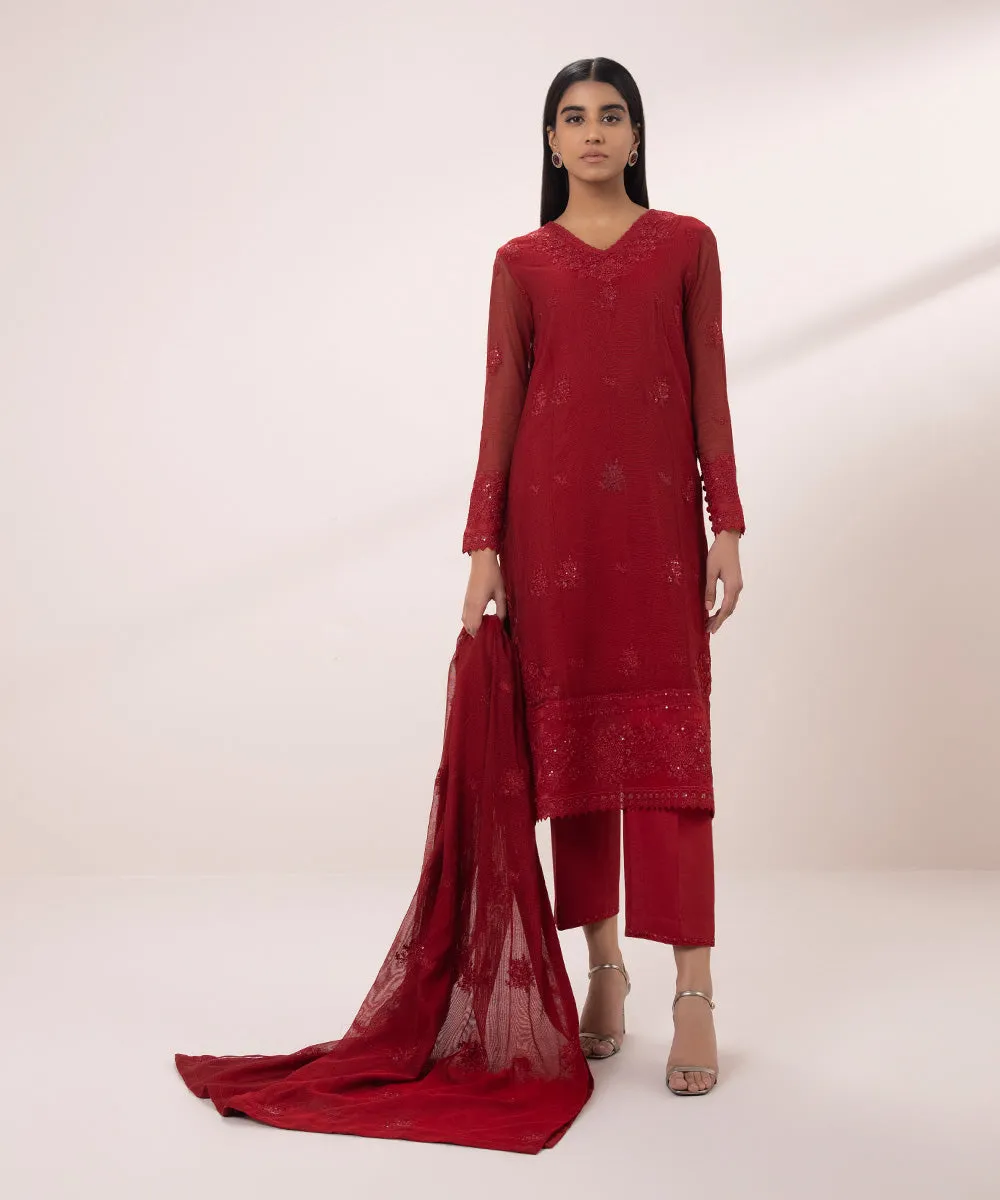 3 Piece - Embroidered Khaddi Net Suit