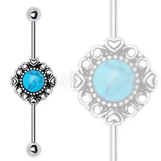 316L Stainless Steel Vintage Charm Industrial Barbell with Turquoise Stone