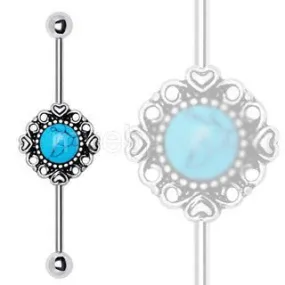 316L Stainless Steel Vintage Charm Industrial Barbell with Turquoise Stone