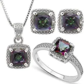 4 1/2 CARAT MYSTIC GEMSTONE & DIAMOND 925 STERLING SILVER SET