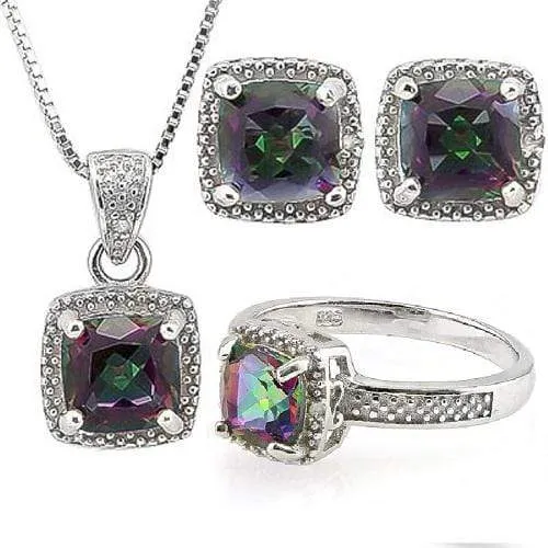 4 1/2 CARAT MYSTIC GEMSTONE & DIAMOND 925 STERLING SILVER SET