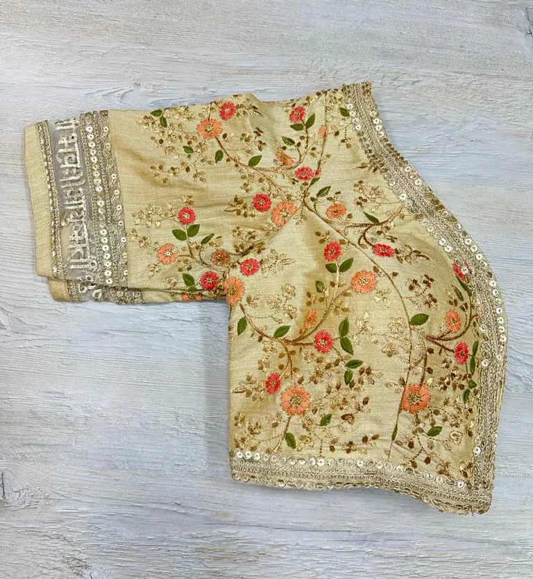 50W583-RO Light Yellow Floral Embroidered Blouse