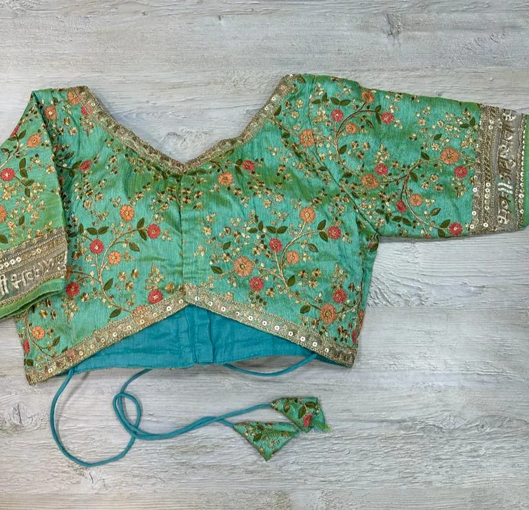 50W588-RO Green Floral Embroidered Blouse