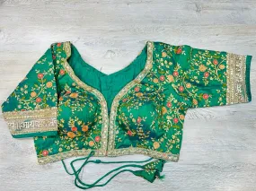 50W588-RO Green Floral Embroidered Blouse