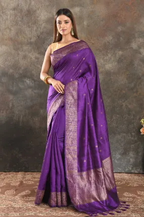 90N407-RO Purple Tussar Banarasi Saree with Antique Zari Border