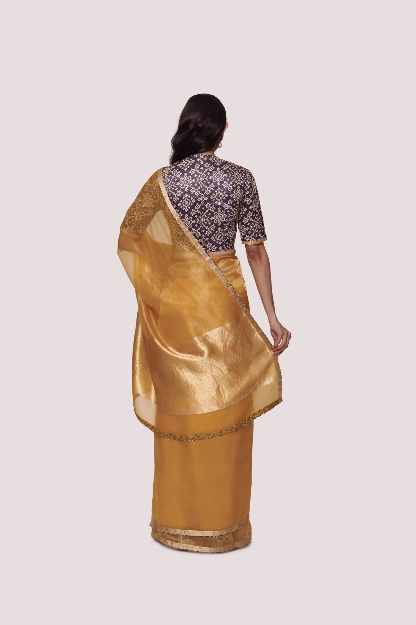 90Z971-RO Mustard Saree With India Printed Black Blouse