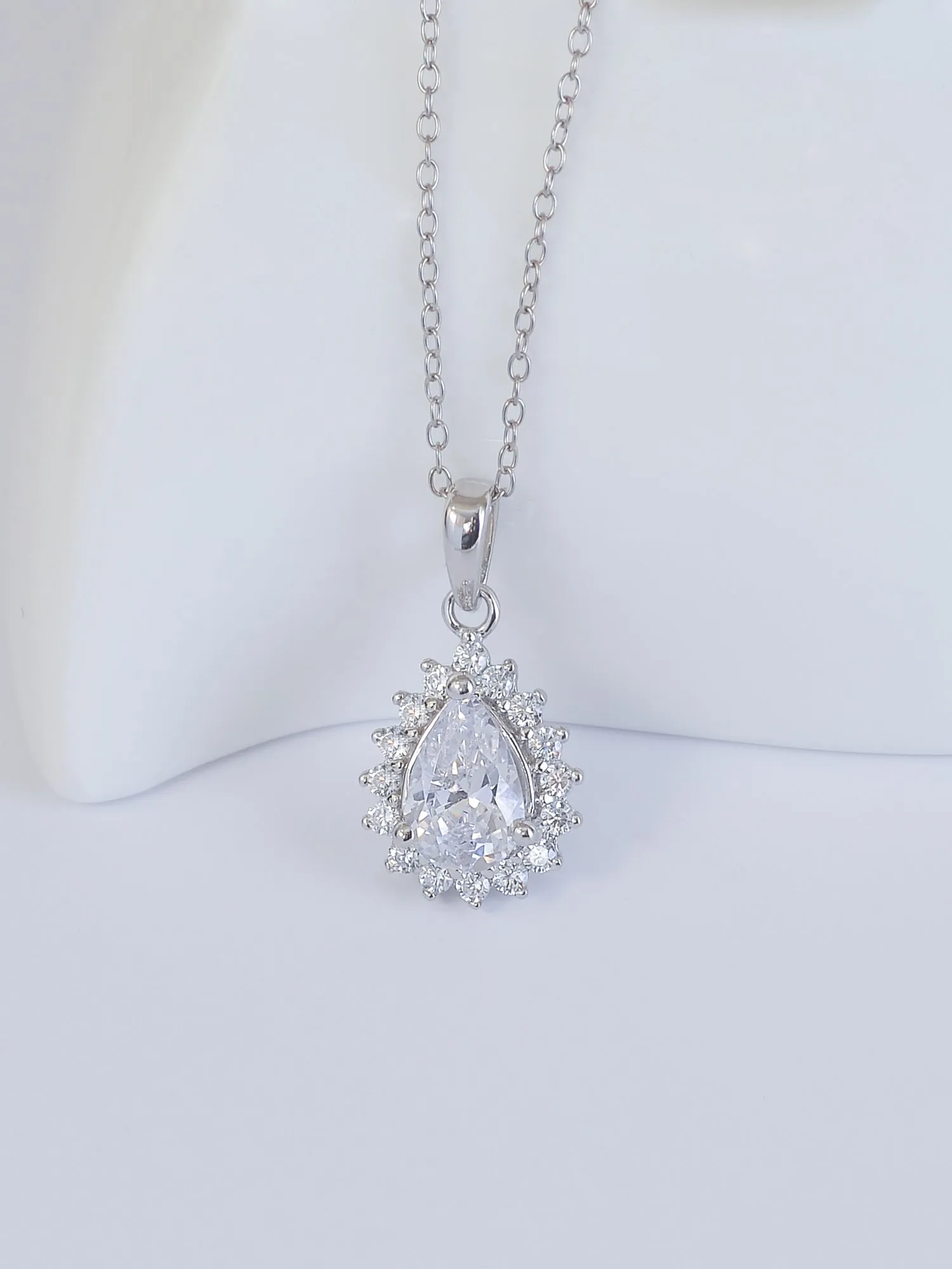 925 Silver Classic American Diamond Pear Shaped Pendant