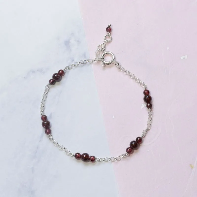 925 Silver Garnet Bracelet - January Birthstone Gift for Her