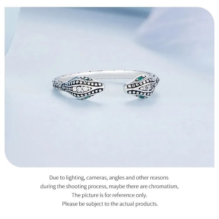 925 Sterling Silver Double Snakeheads Adjustable Open Ring for Women