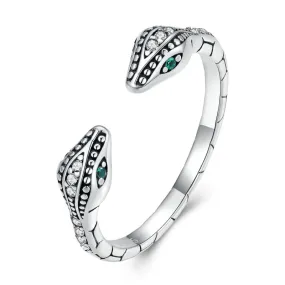 925 Sterling Silver Double Snakeheads Adjustable Open Ring for Women