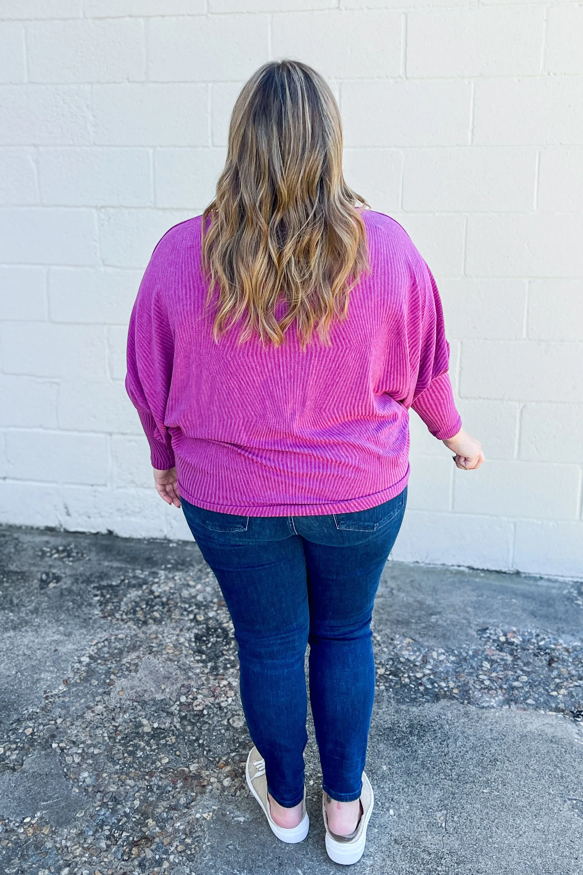 A New Light Waffle Knit Dolman Top, Eggplant