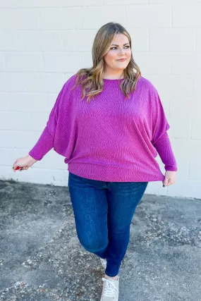 A New Light Waffle Knit Dolman Top, Eggplant