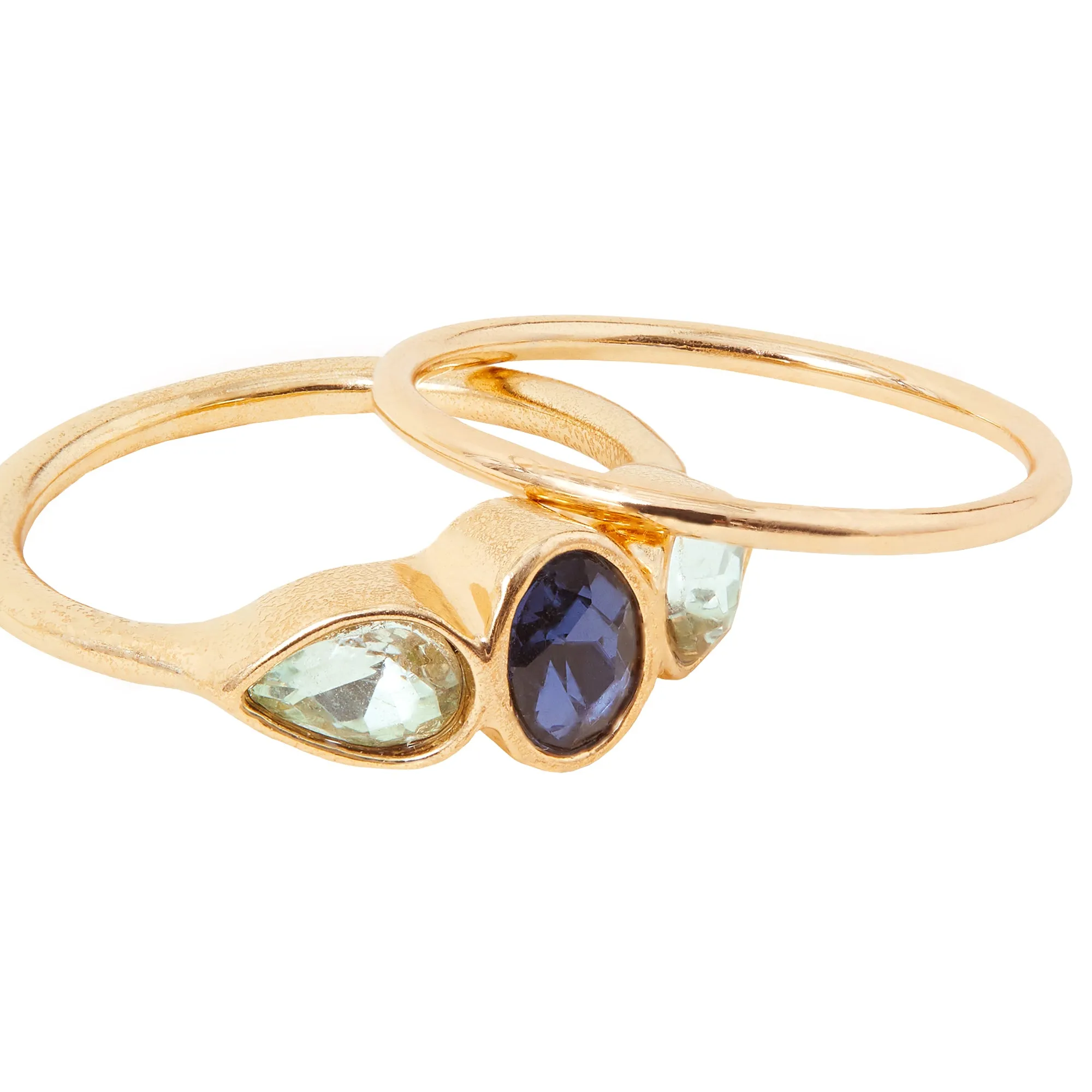 Accessorize London Women's Oval Gem Blue Stacking Rings Set Of Two-Small