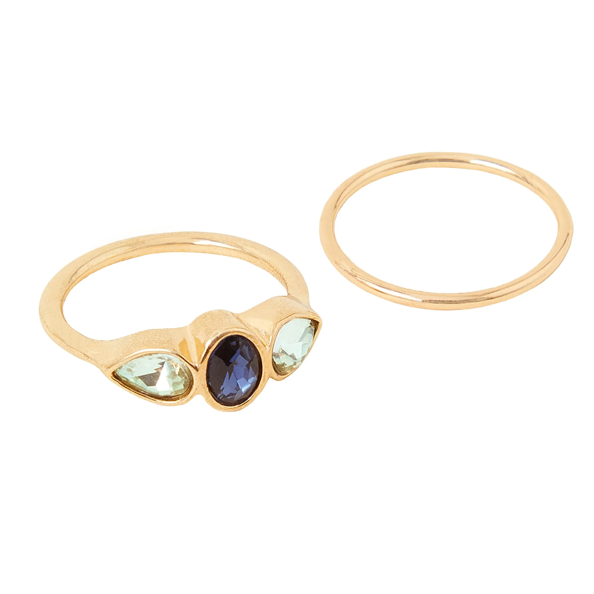 Accessorize London Women's Oval Gem Blue Stacking Rings Set Of Two-Small