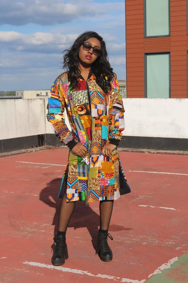 African Print Trench Coat in Patchwork