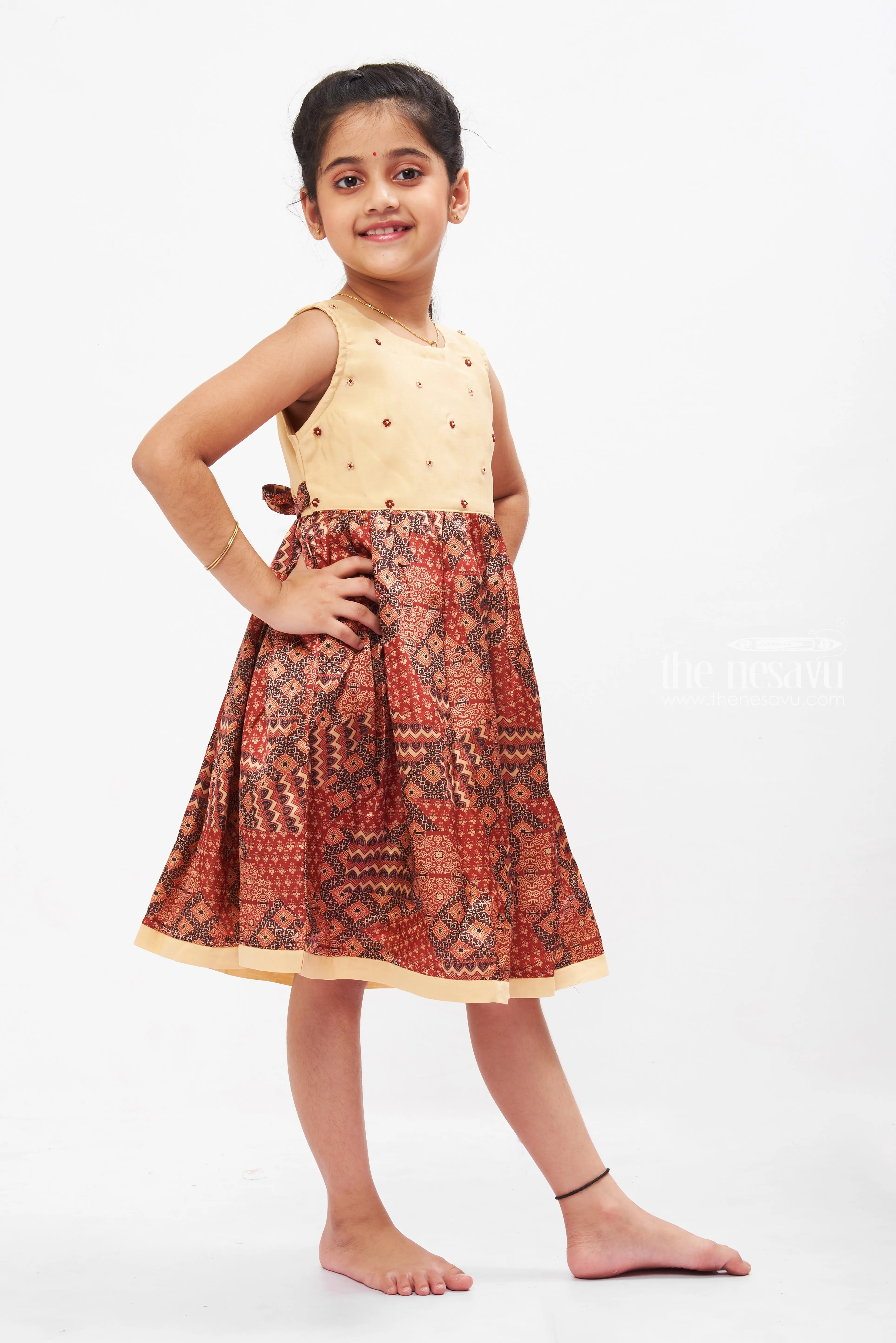 Amber Traditional Print Cotton Frock for Girls