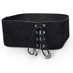 ARCADIA - Black Leather Suede Corset Lace Up Waist Belt - CLEARANCE