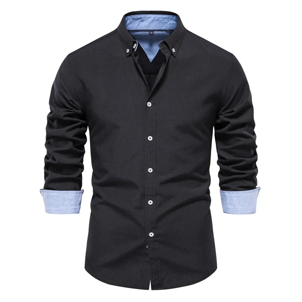 Autumn Cotton Men's Oxford Shirt Long Sleeve Button Down Social Business Casual Shirts for Men