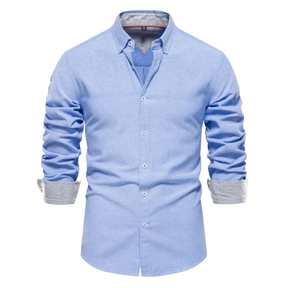 Autumn Cotton Men's Oxford Shirt Long Sleeve Button Down Social Business Casual Shirts for Men