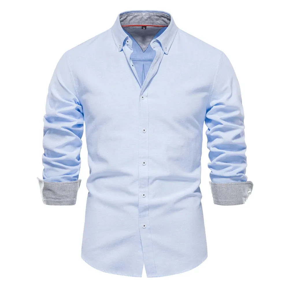 Autumn Cotton Men's Oxford Shirt Long Sleeve Button Down Social Business Casual Shirts for Men