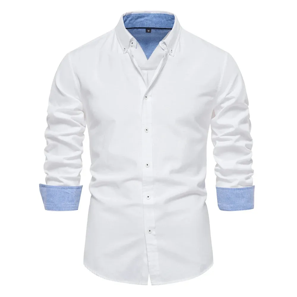 Autumn Cotton Men's Oxford Shirt Long Sleeve Button Down Social Business Casual Shirts for Men