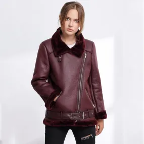 Autumn Winter Synthetic Leather Soft Coat Fur Collar Zipper Women's Jacket