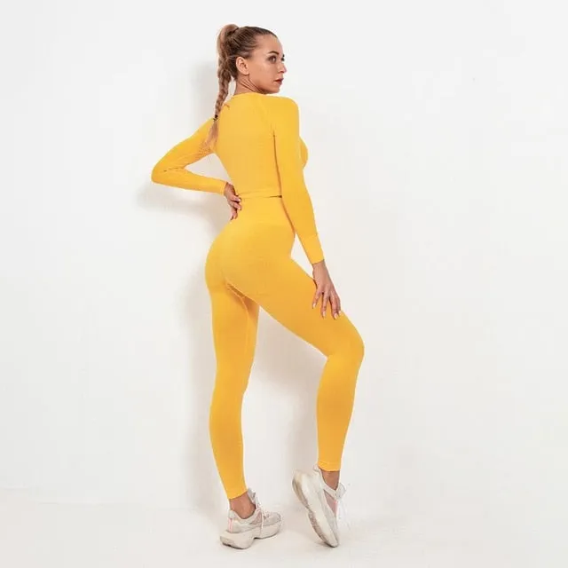 Autumn Yoga set Women Gym Clothes Seamless Fitness Sportswear Tracksuit Long Sleeve Shirts Leggings Workout Clothing Outfits