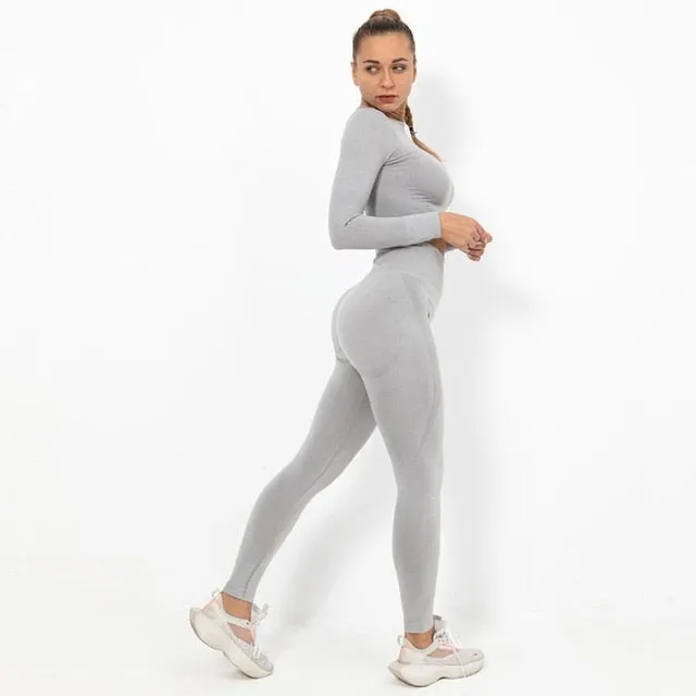 Autumn Yoga set Women Gym Clothes Seamless Fitness Sportswear Tracksuit Long Sleeve Shirts Leggings Workout Clothing Outfits