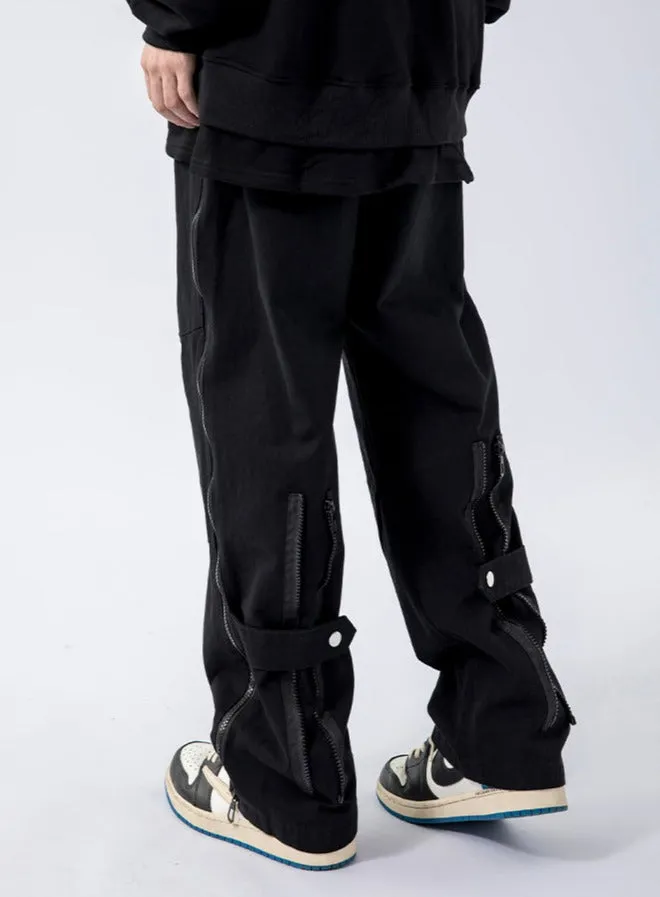 Back Strap and Side Zip Straight Fit Pants