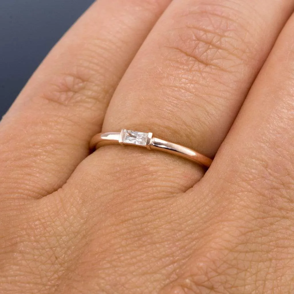 Baguette Moissanite Stacking Solitaire Engagement or Anniversary Ring