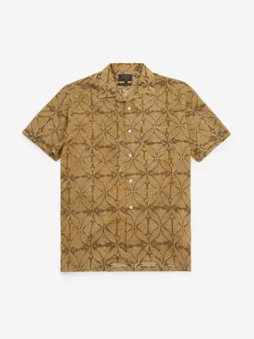 Beams Plus Open Collar Block Print Plant Shirt - Khaki