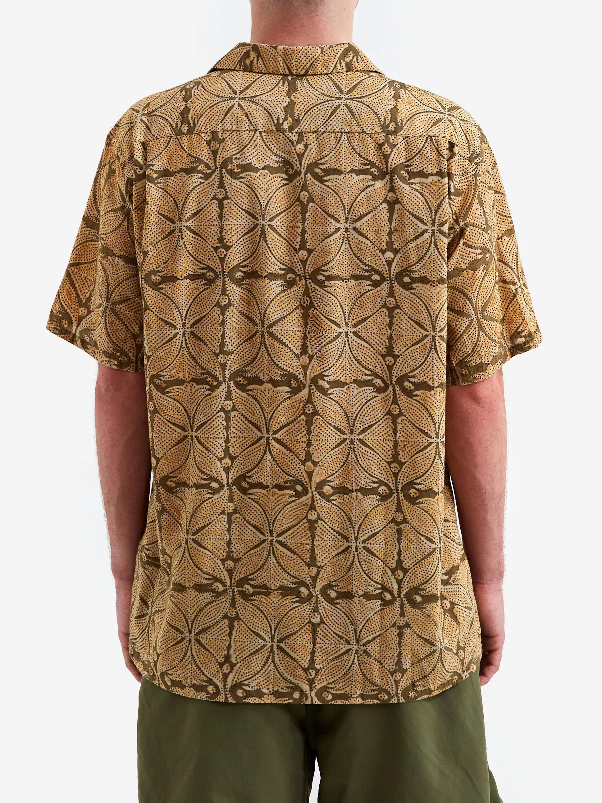 Beams Plus Open Collar Block Print Plant Shirt - Khaki