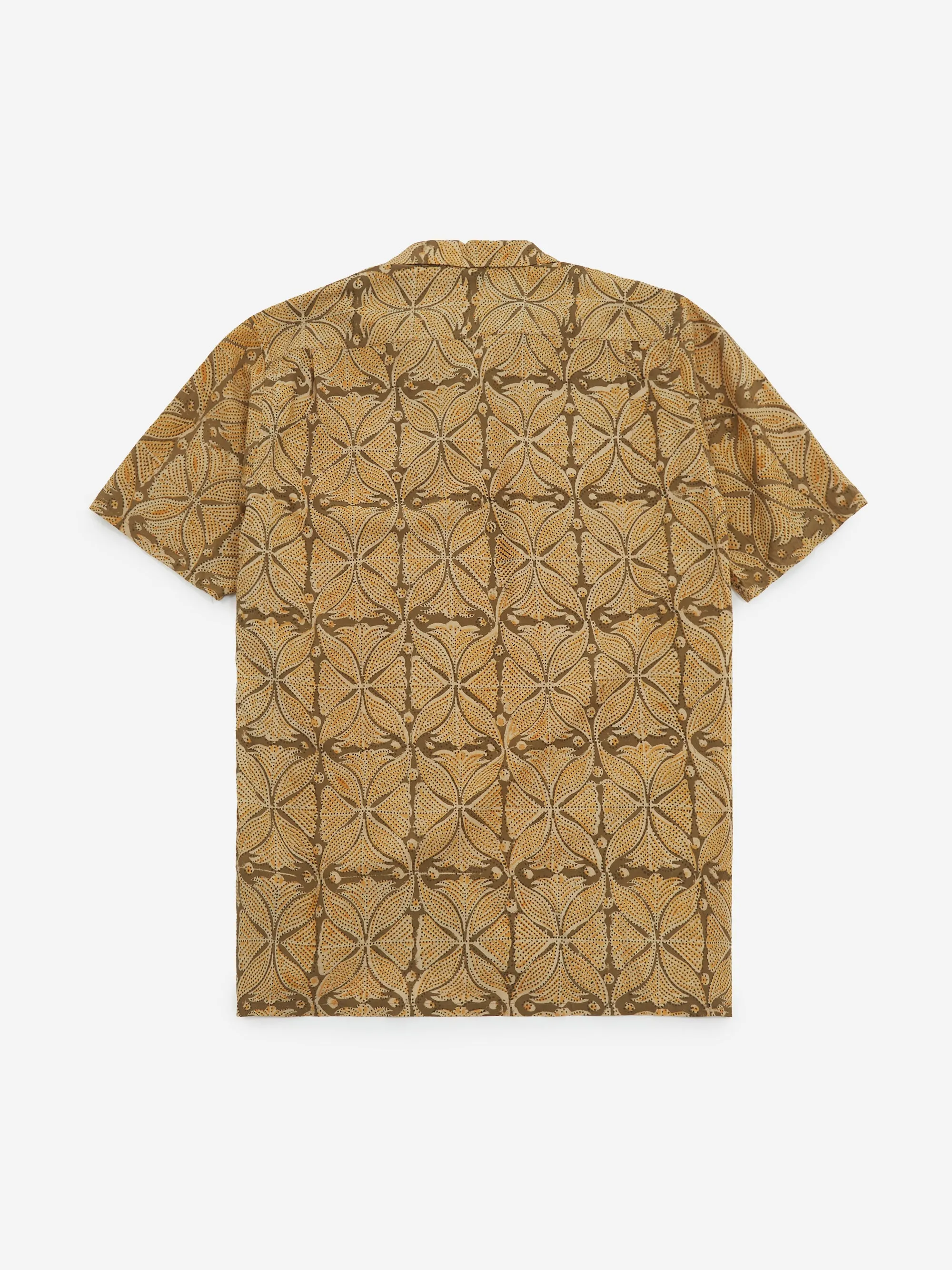 Beams Plus Open Collar Block Print Plant Shirt - Khaki