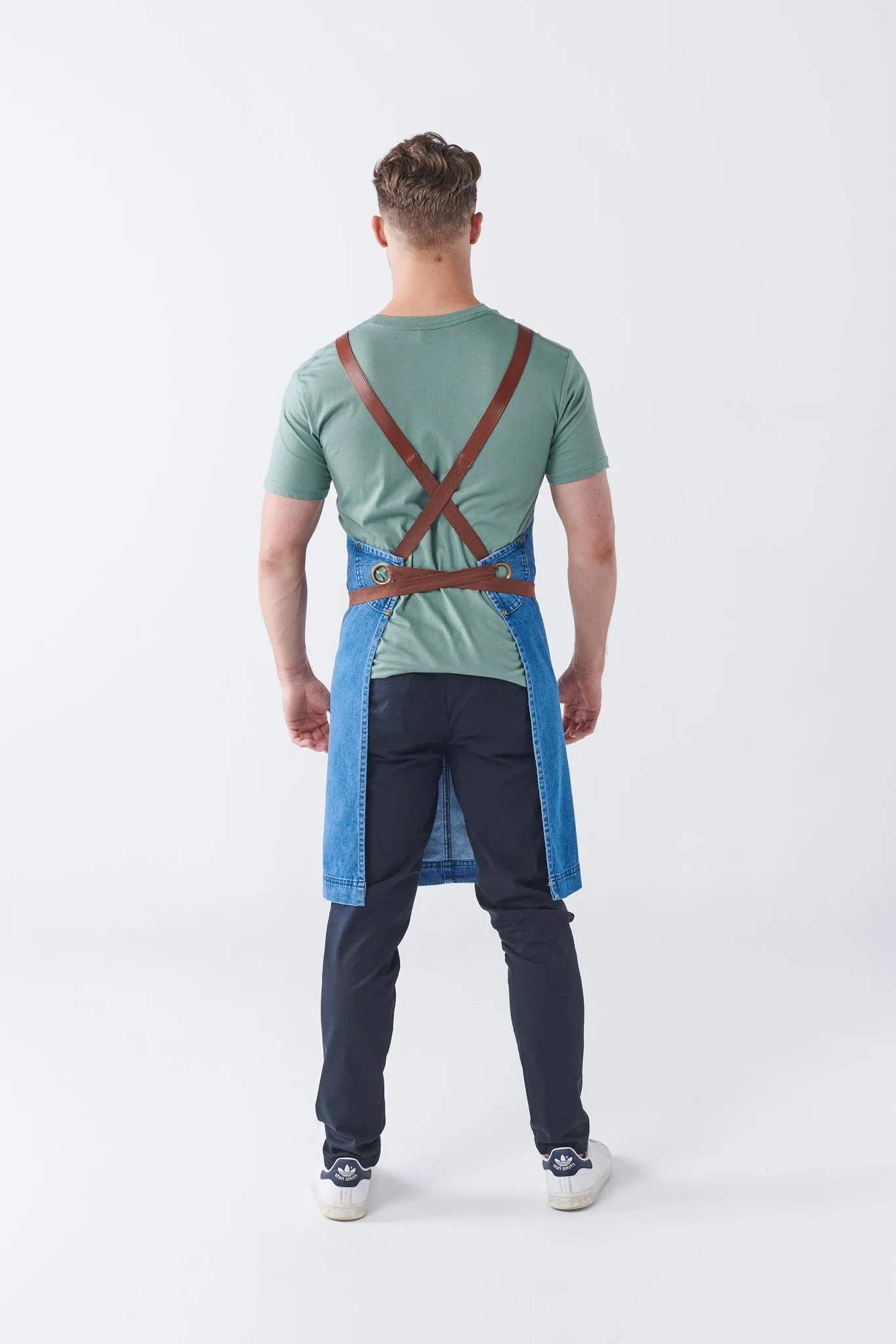 BERMUDA Denim Bib Apron with PU Leather Straps