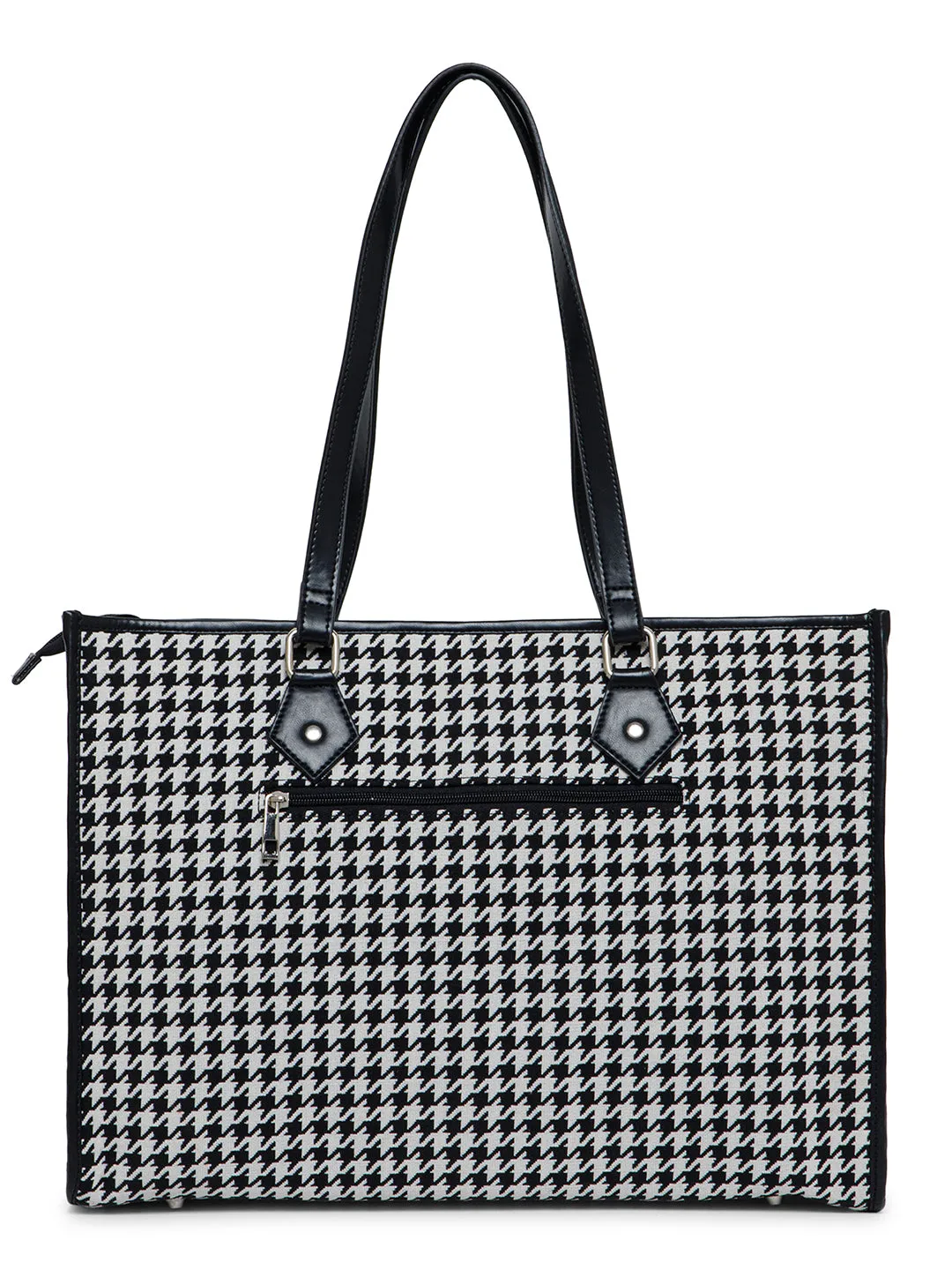 Berrylush Women Black & White Houndstooth Printed Polyester Two-Handle Zipper-Up Laptop Bag