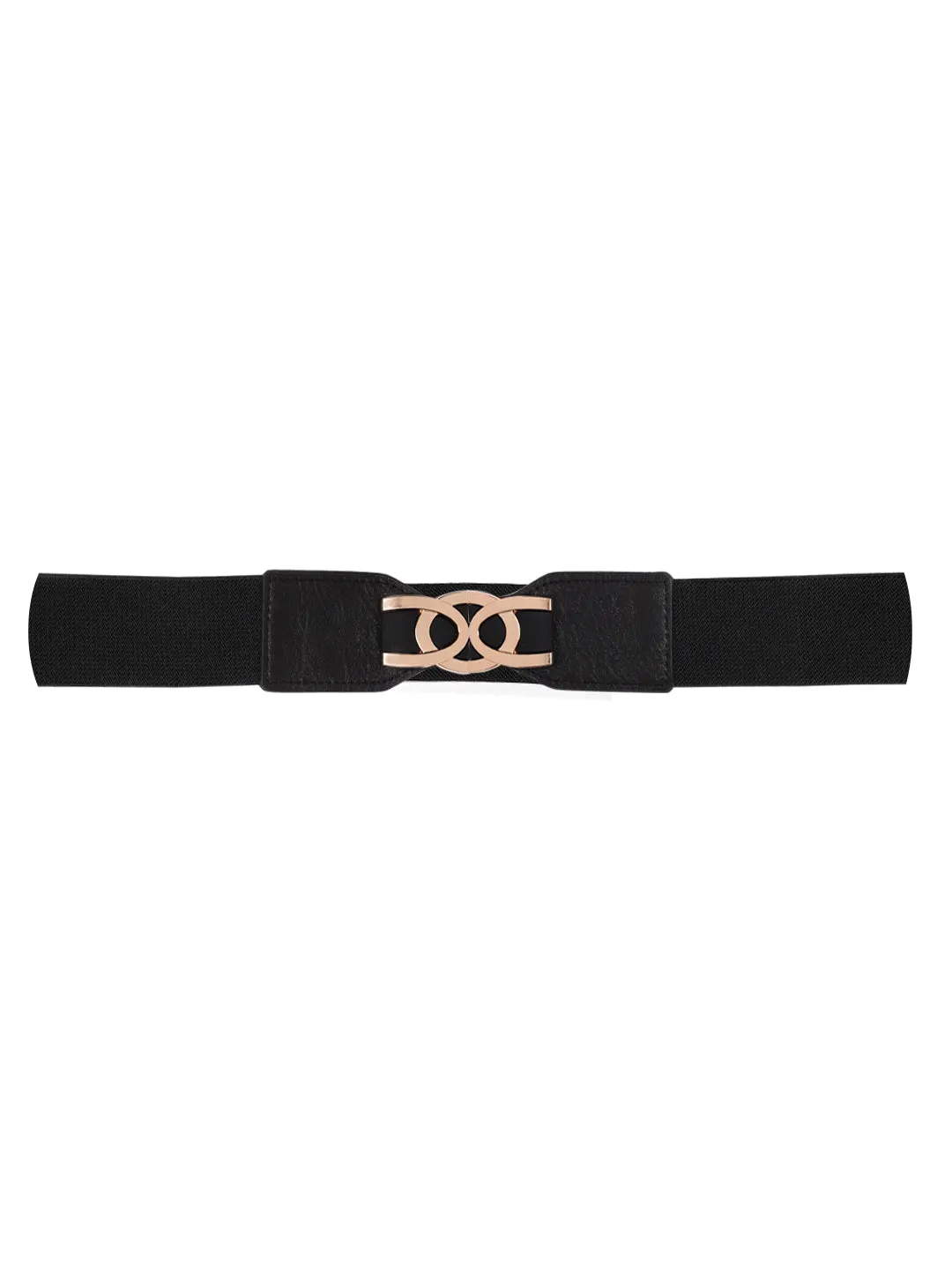 Berrylush Women Black Elastic Strap Rose Gold Buckle Belt