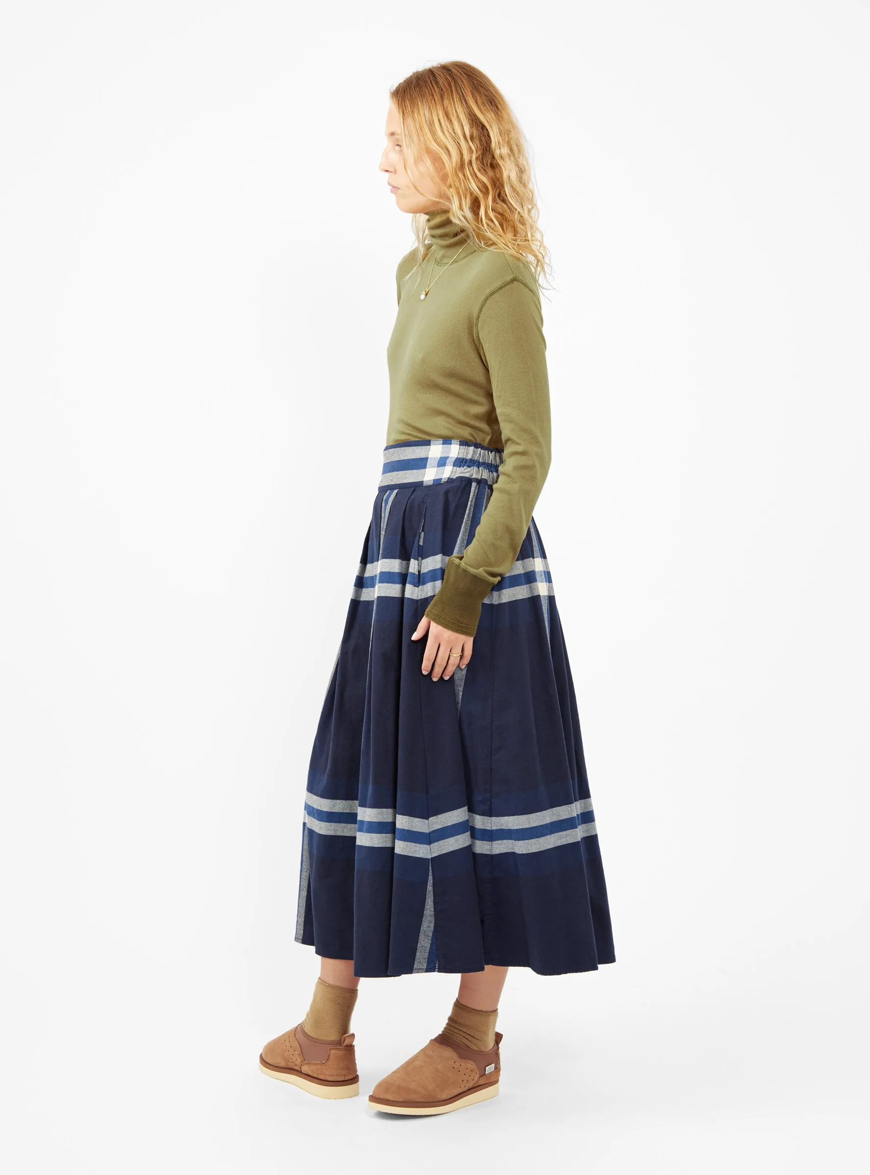 Big Tartan Check Skirt Navy