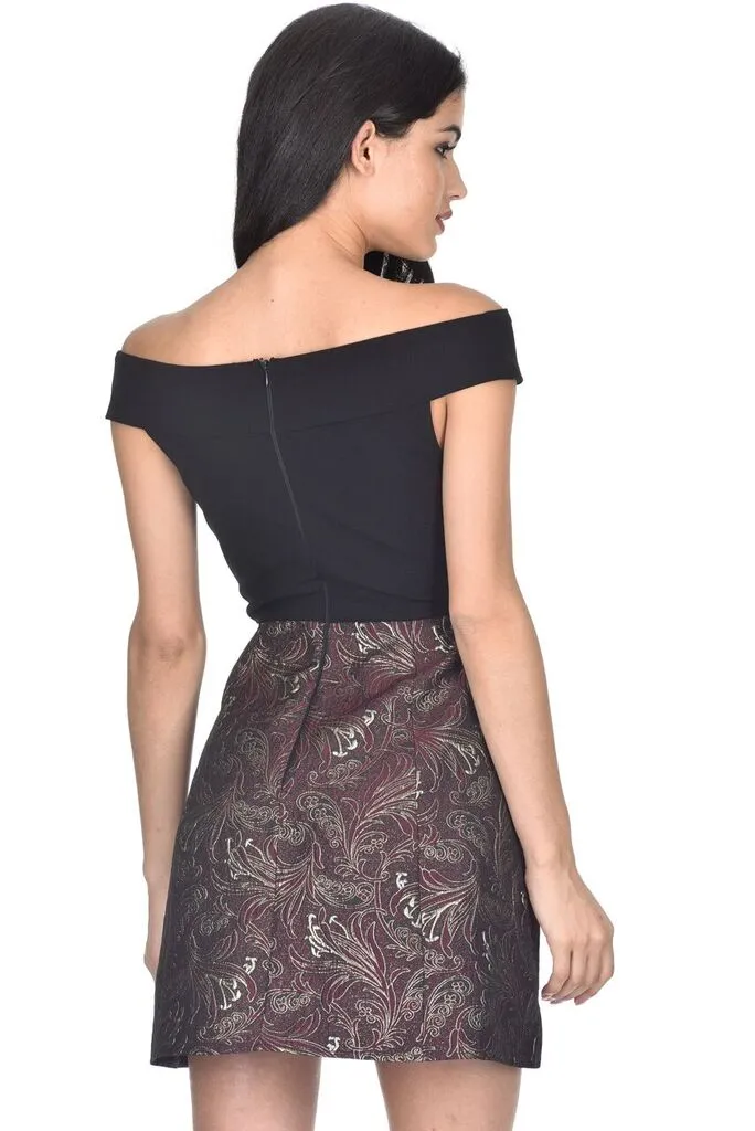 Black and Wine 2in1 Skater Dress With Floral Print