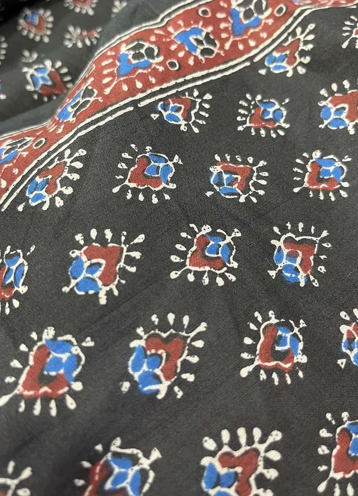 Black Block Printed Cotton Fabric ( 1 Mtr )