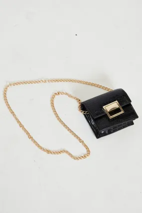 Black Buckle Chain Square Cross-Body Bag