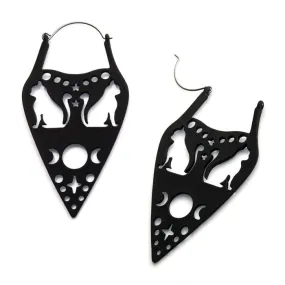 Black Cat Silhouette Ouija Planchette Plug Hoops